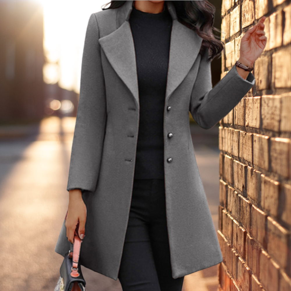 Kvinno Lång Kappa Skräddarsydd Passform Ullmix 2