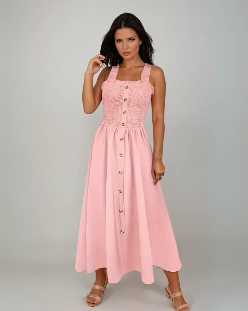 Kvinnors A-Linjeformad Maxiklänning med Shirred Bodice Lättviktsmaterial 3