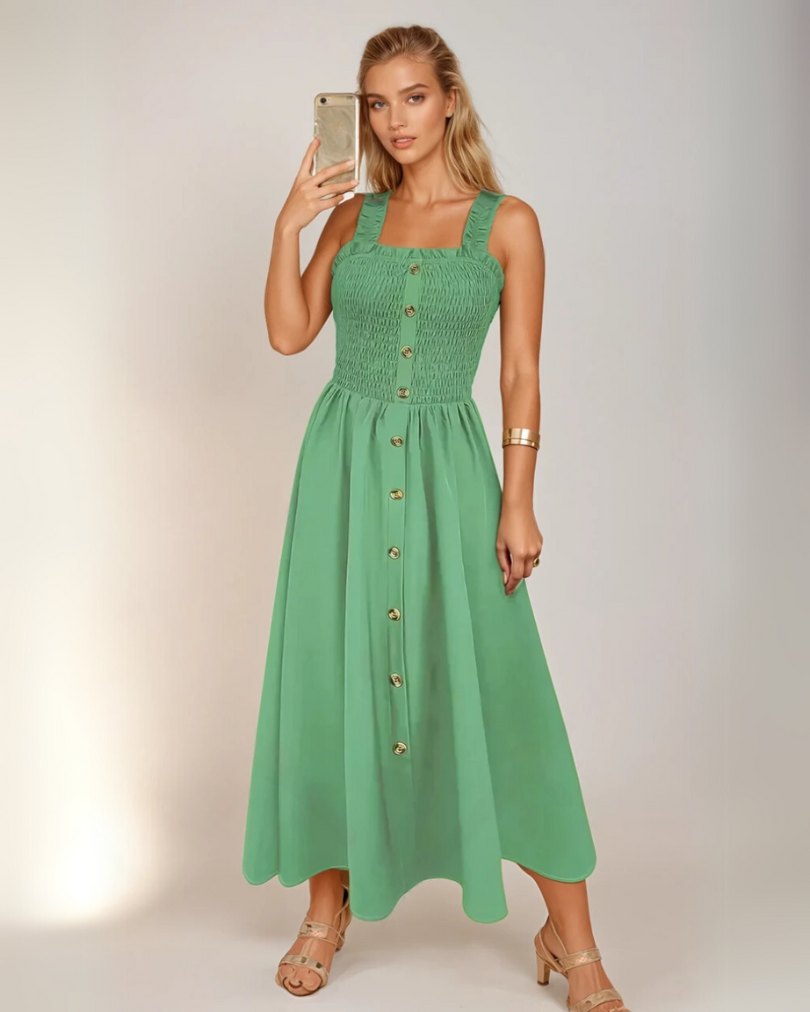 Kvinnors A-Linjeformad Maxiklänning med Shirred Bodice Lättviktsmaterial 5