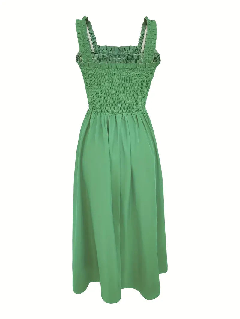 Kvinnors A-Linjeformad Maxiklänning med Shirred Bodice Lättviktsmaterial 7