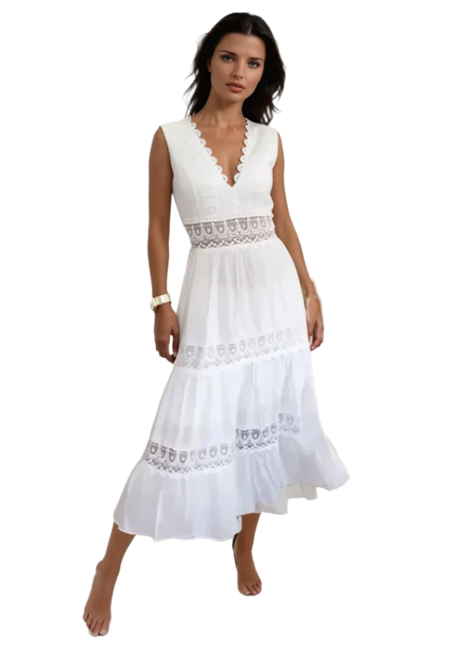 Kvinnors A-linjeformad Klänning med Spetsdetaljer 0