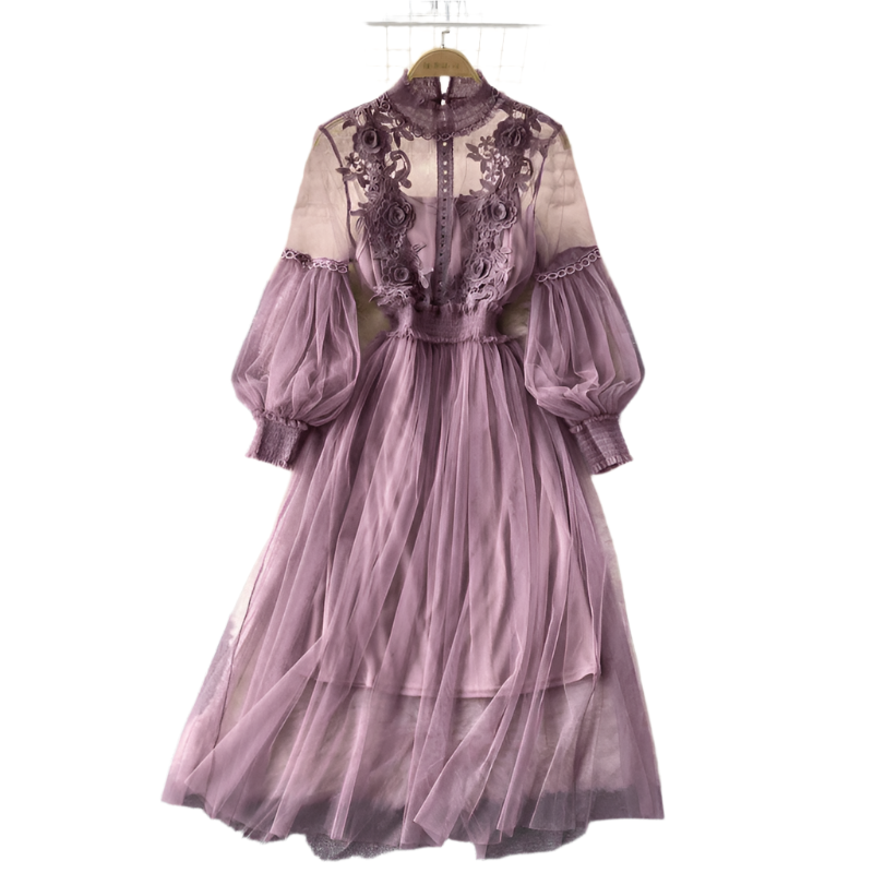 Kvinnors Aftonklänning Blommönster Hög Krage Mjuk Material 0