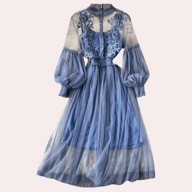 Kvinnors Aftonklänning Blommönster Hög Krage Mjuk Material 5