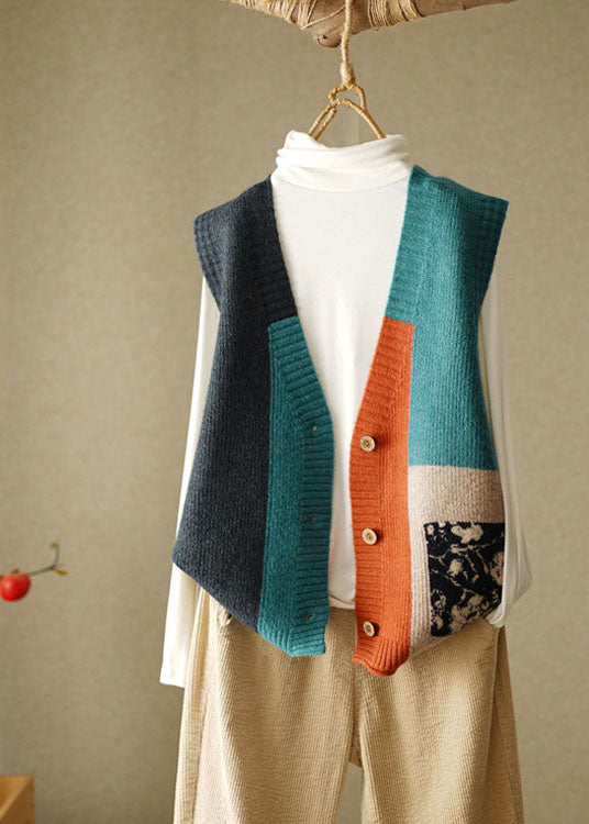 Kvinnors Ärmös V-hals Strandväst Patchwork 1