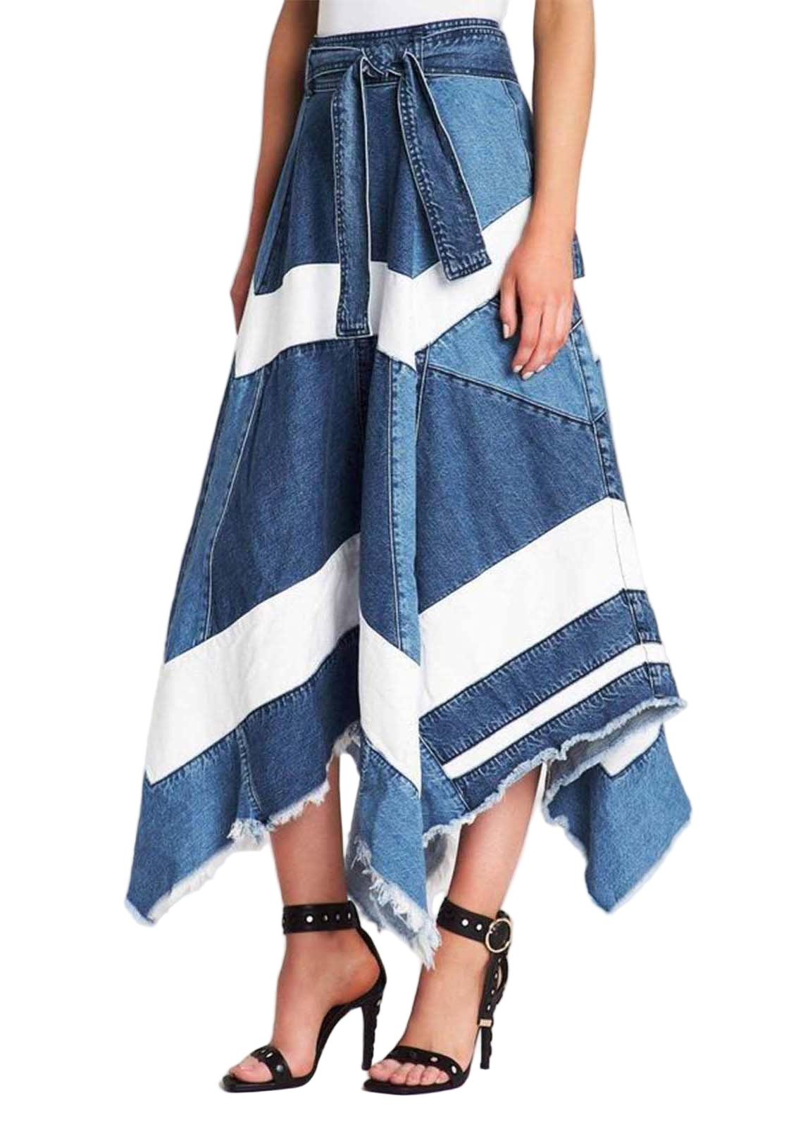 Kvinnors Asymmetrisk Denim A-Line Kjol 0