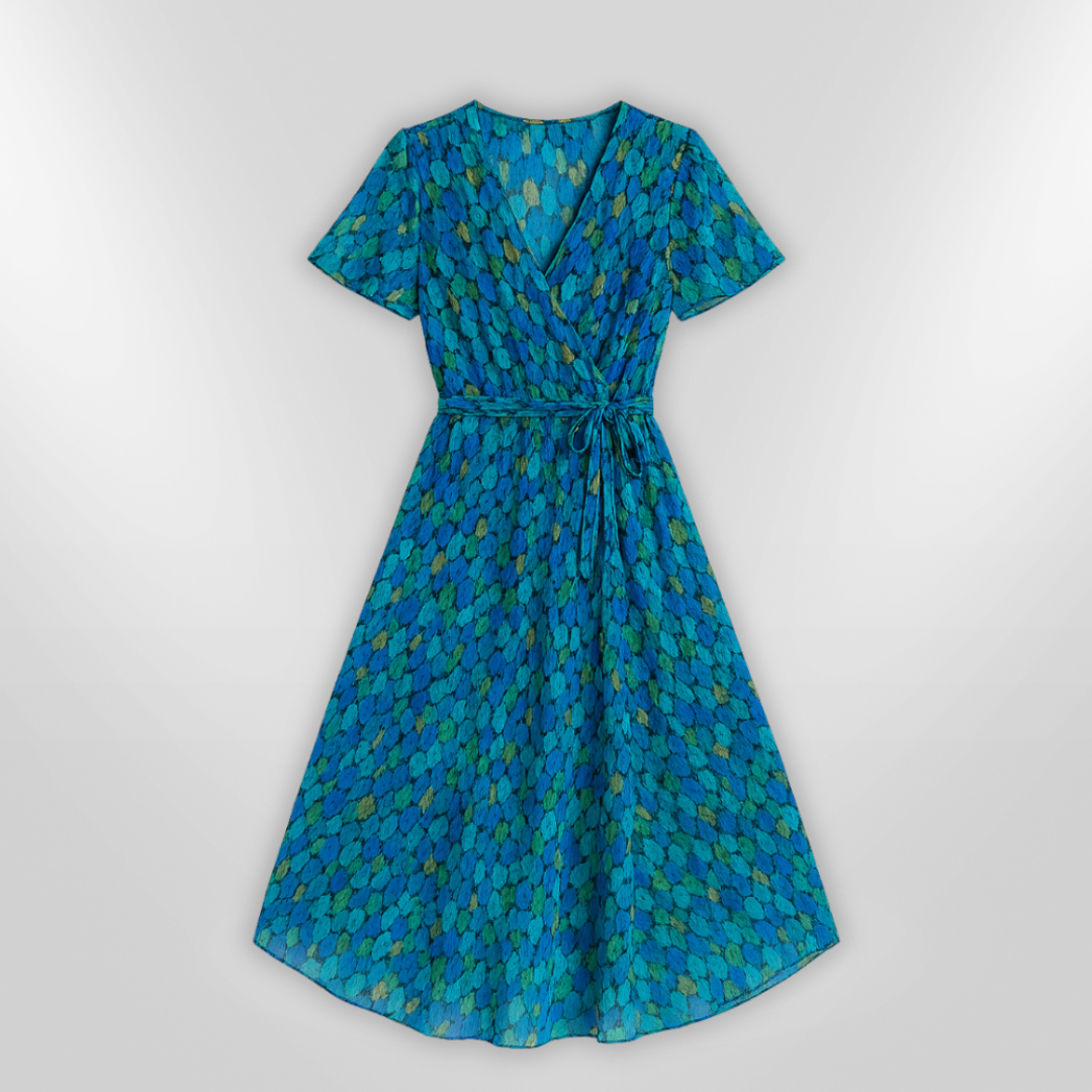 Kvinnors Asymmetrisk Klänning med Djup V-ringning och Abstrakt Mönster 3