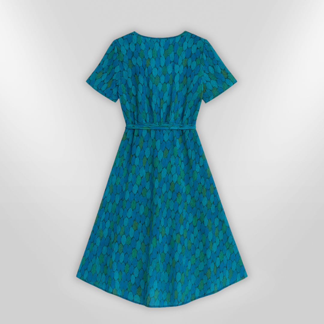 Kvinnors Asymmetrisk Klänning med Djup V-ringning och Abstrakt Mönster 4