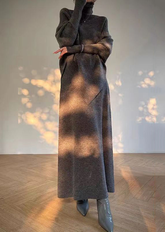 Kvinnors Asymmetrisk Stickad Set med Hög Hals 3