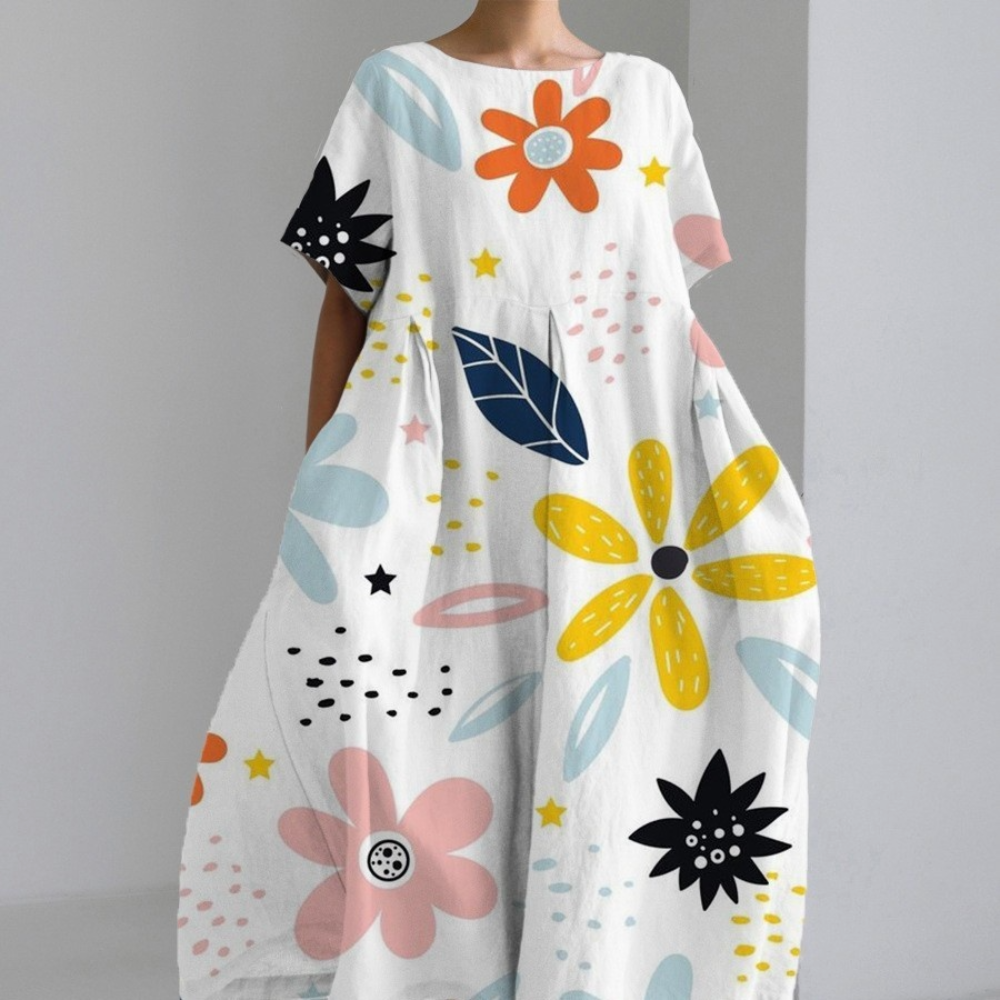 Kvinnors Avslappnad Klänning med Rund Halsringning 1