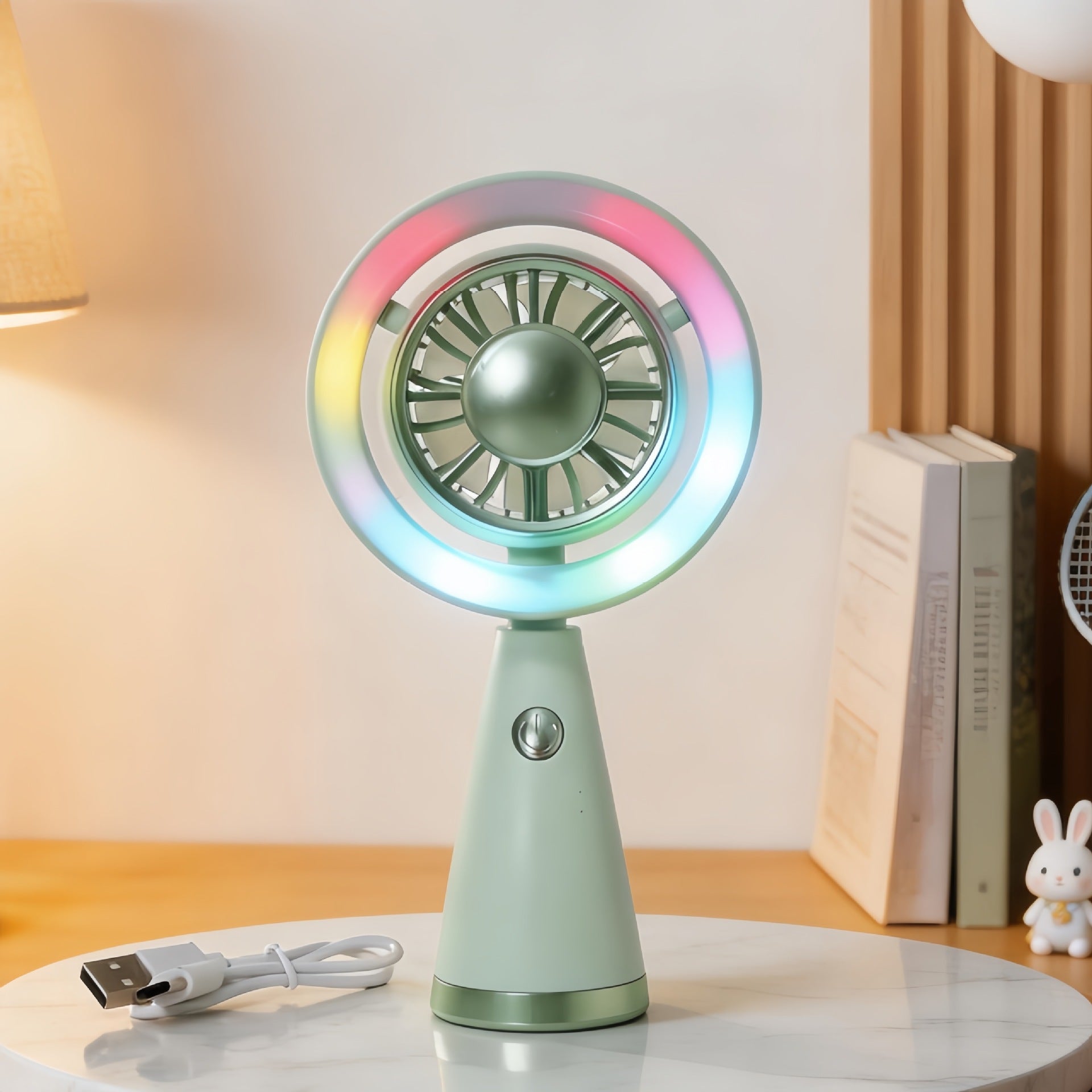 Kvinnors Bärbar Handfläkt Med RGB-Belysning 0