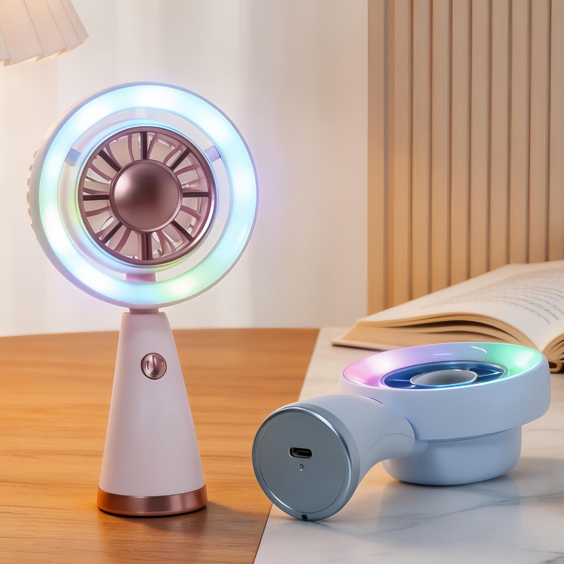 Kvinnors Bärbar Handfläkt Med RGB-Belysning 4