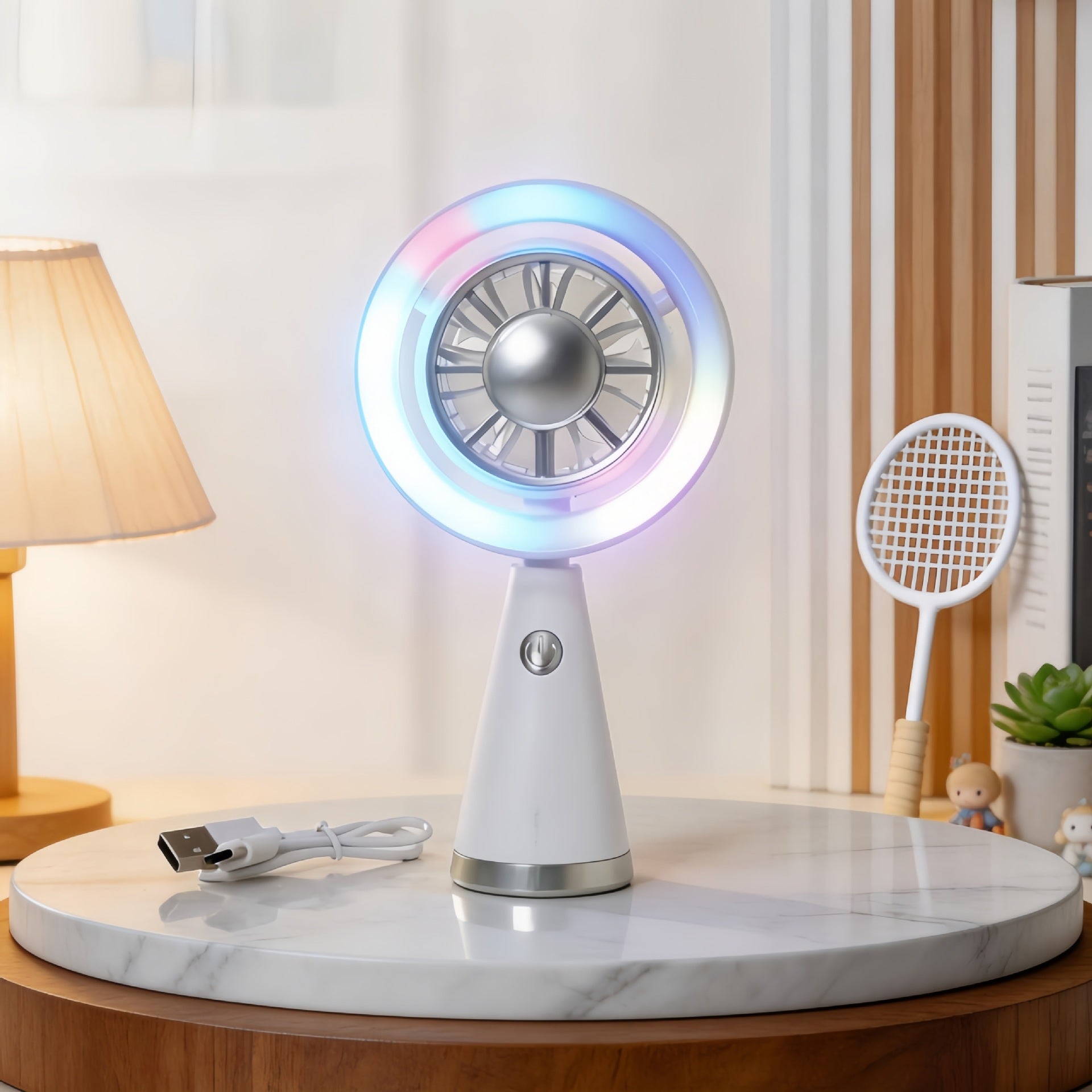Kvinnors Bärbar Handfläkt Med RGB-Belysning 6