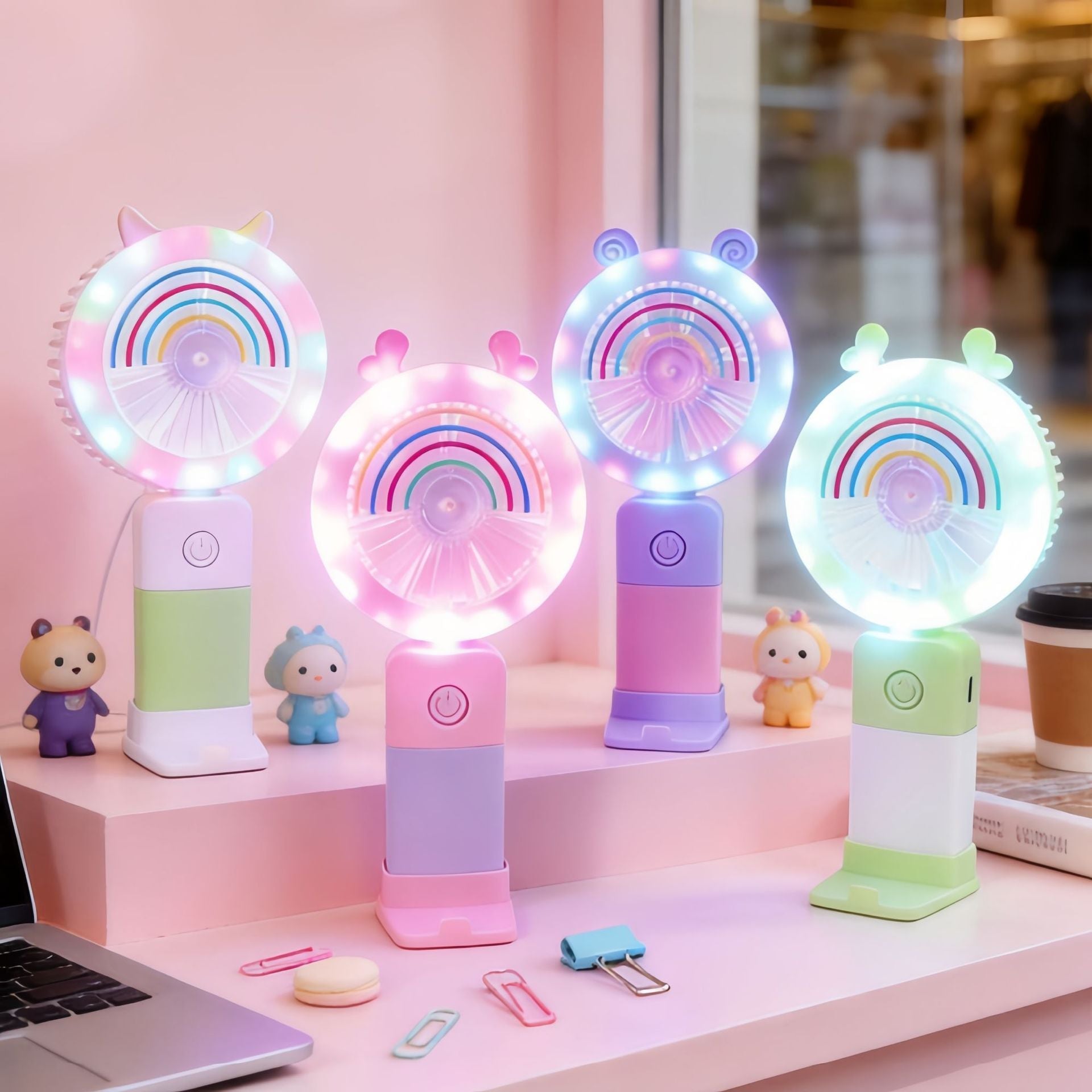 Kvinnors Bärbar Handfläkt med LED-ljuseffekter 4