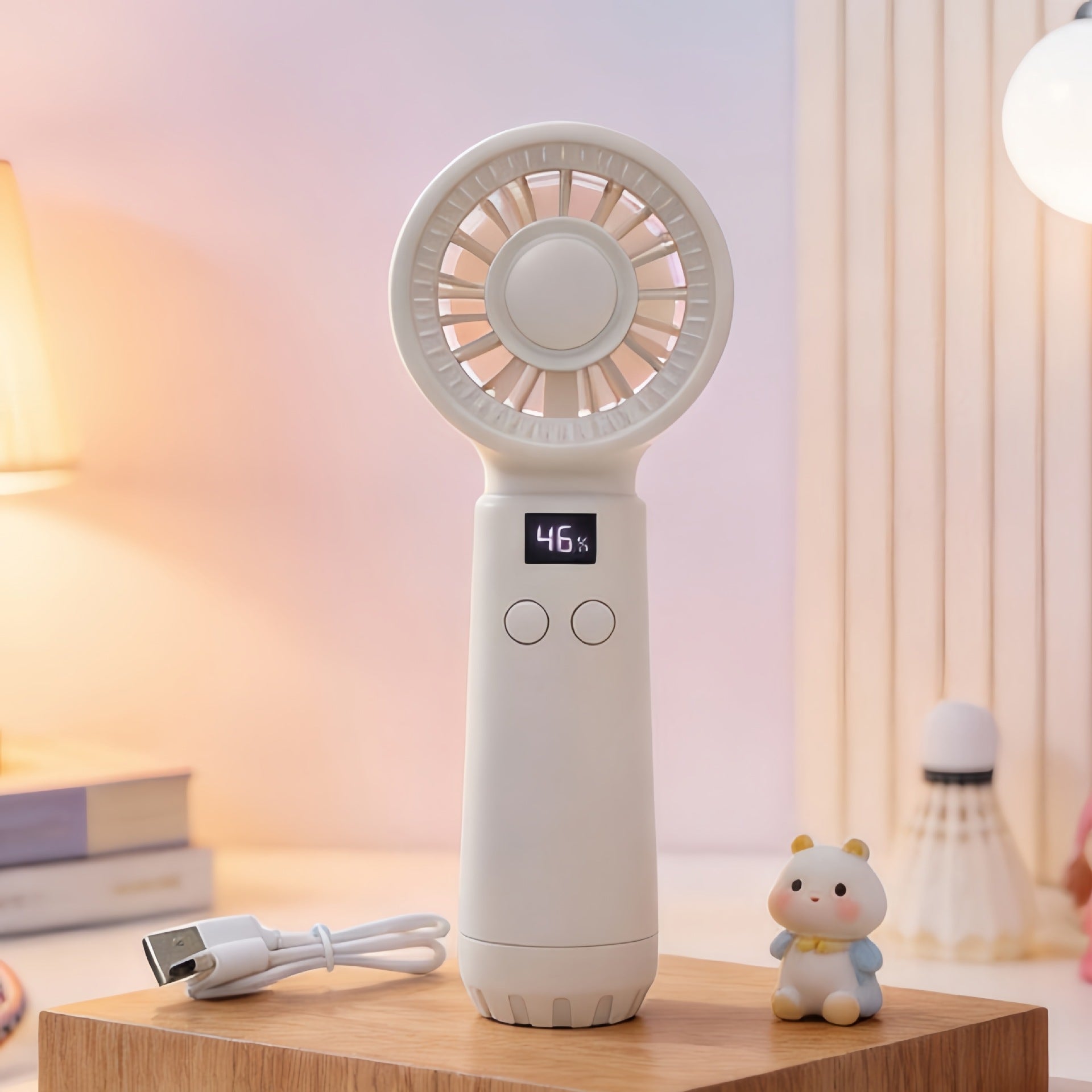 Kvinnors Bärbar USB-Fläkt med Temperaturdisplay och Fyra Hastighetsnivåer 0