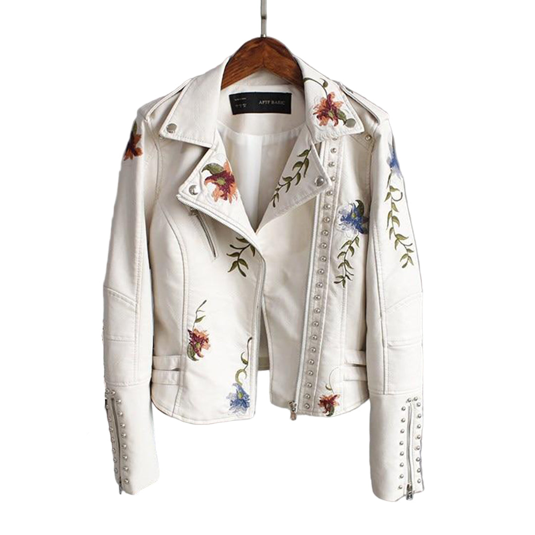Kvinnors Blommig Läderjacka 0