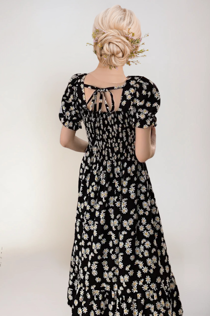 Kvinnors Blommig Sommarklänning Med Cinchad Midja 2