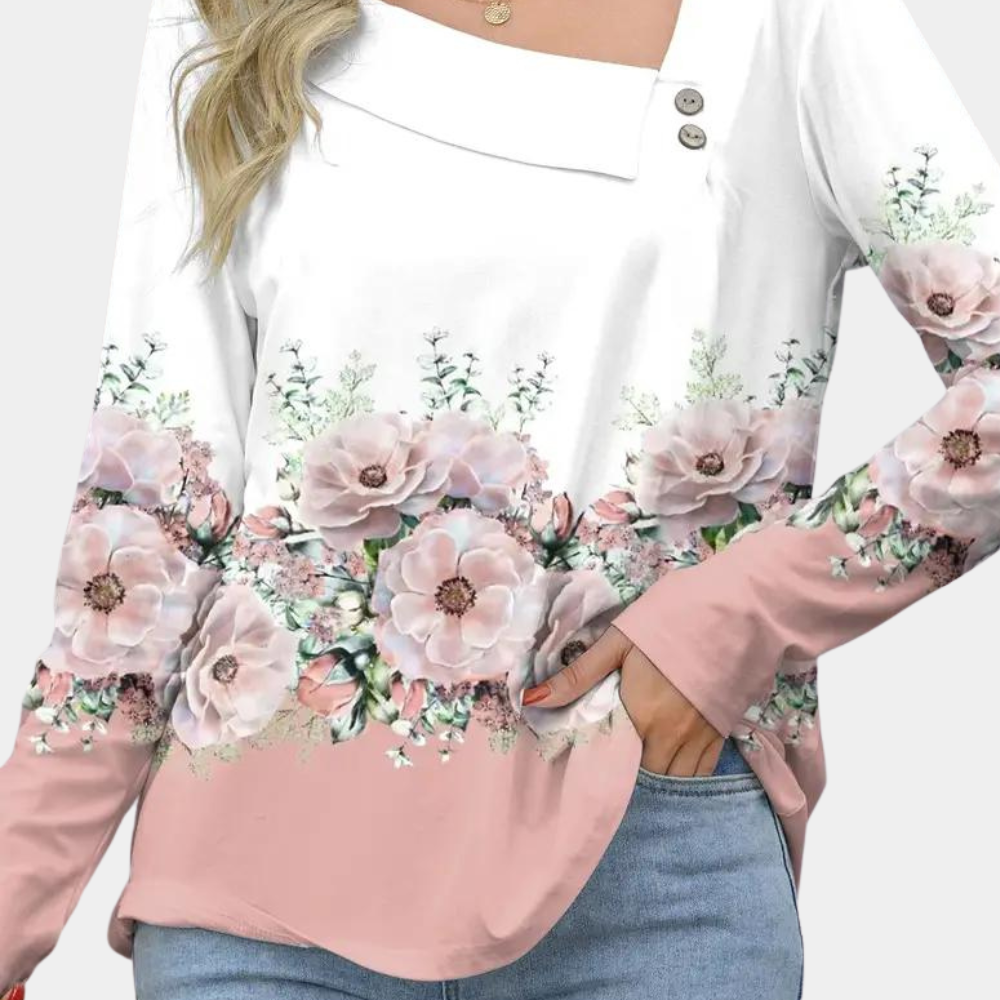 Kvinnors Blus Blomsterprint Flatterande Silhuett 3