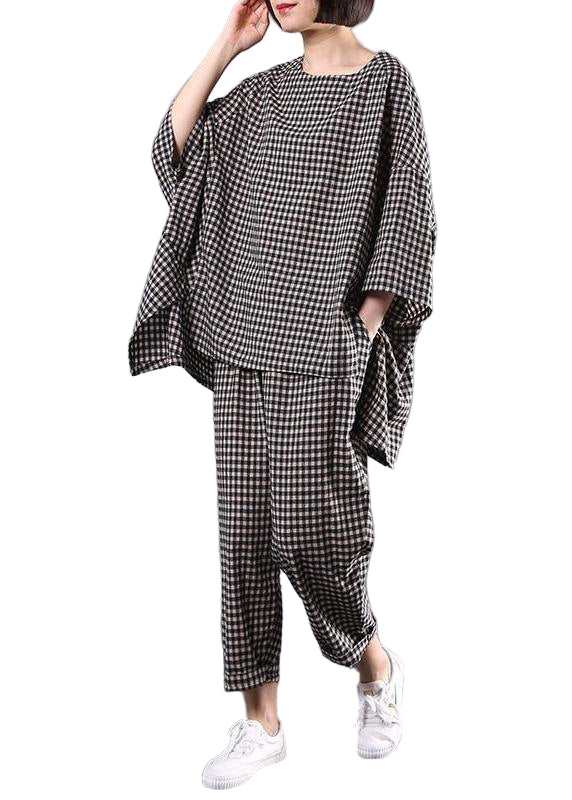 Kvinnors Blus och Byxor Rutigt Vintage Set 0