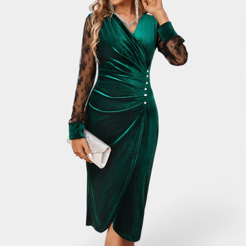 Kvinnors Bodycon Klänning Med Kontrasterande Spetsdetaljer Polyester 2