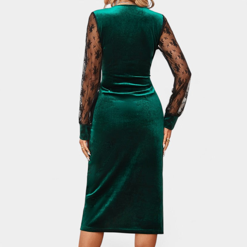 Kvinnors Bodycon Klänning Med Kontrasterande Spetsdetaljer Polyester 4