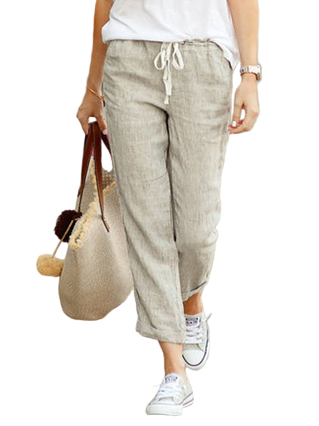 Kvinnors Byxor Avslappnad Passform Dragsko Midja 0