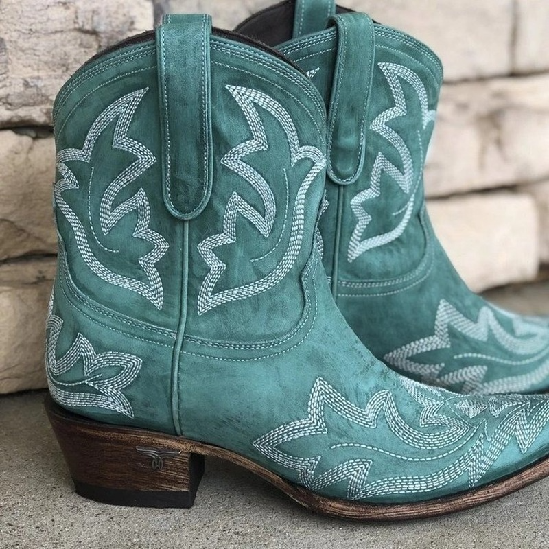 Kvinnors Cowboy Ankelstövlar Broderade 5