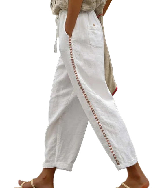 Kvinnors Crop Byxor med Fickor och Elastisk Midja 0