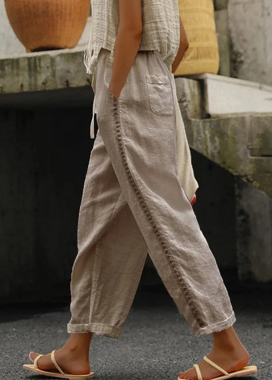 Kvinnors Crop Byxor med Fickor och Elastisk Midja 1