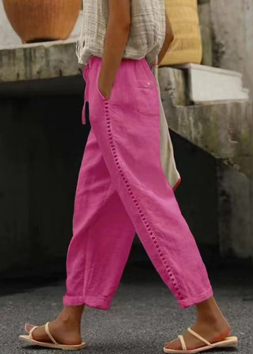 Kvinnors Crop Byxor med Fickor och Elastisk Midja 3