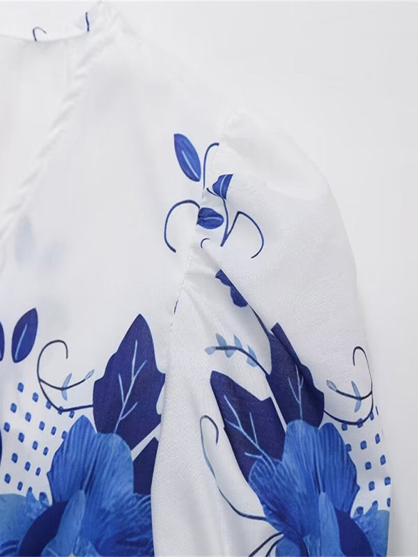 Kvinnors Crop Top V-ringad Blommig Kortärmad Vävd Material 1