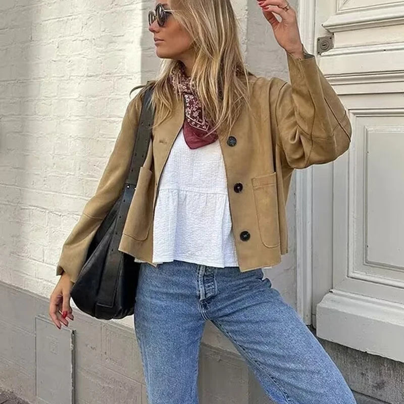 Kvinnors Cropped Blazer Jacka Skräddarsydd Med Långa Ärmar 1