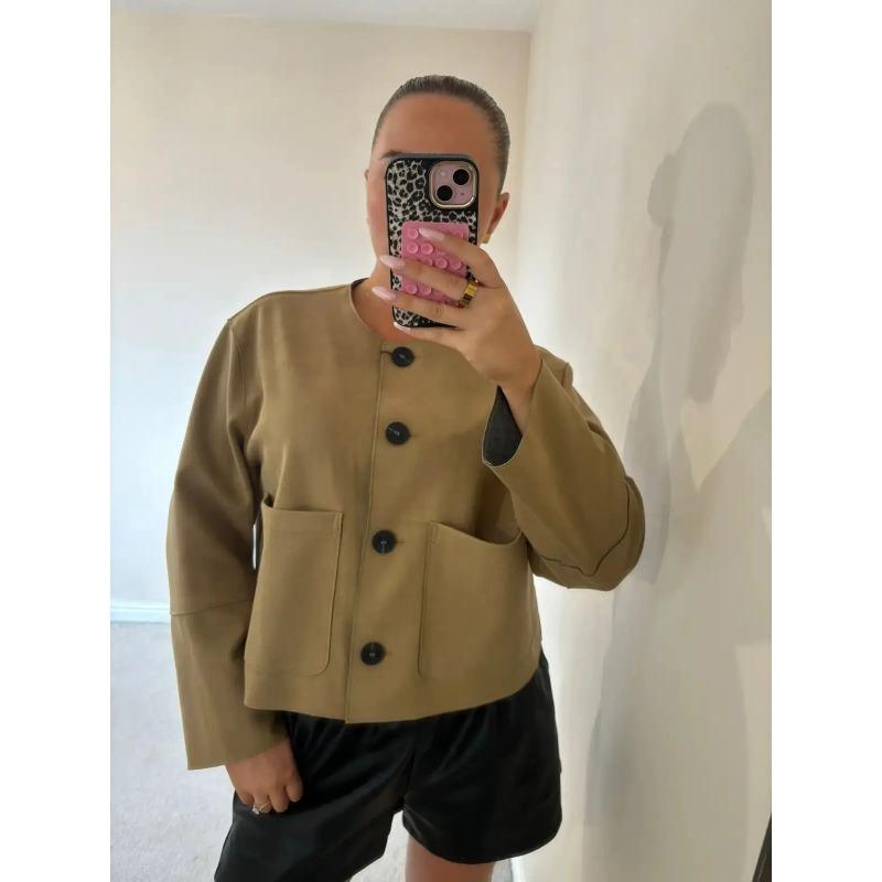 Kvinnors Cropped Blazer Jacka Skräddarsydd Med Långa Ärmar 3