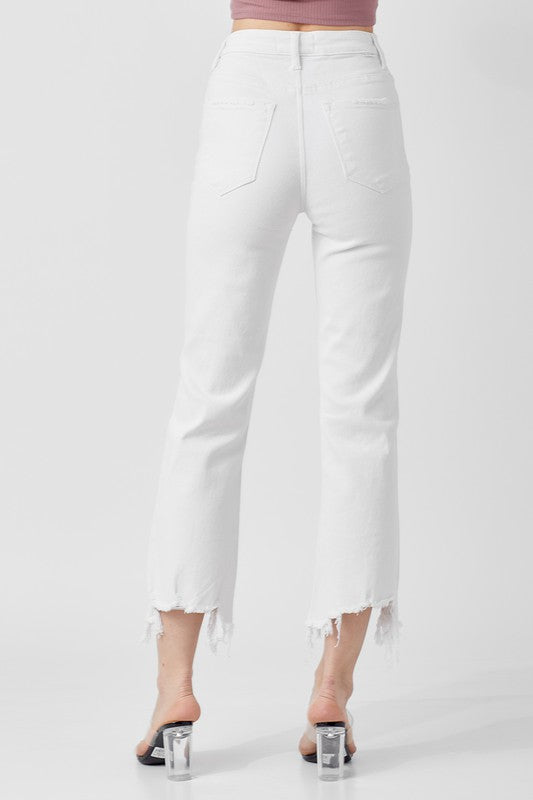 Kvinnors Cropped Jeans Hög Midja Raka Bomull och Elastan 3