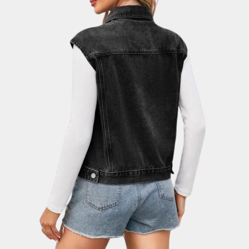 Kvinnors Denim Vest Klassisk Stil 2