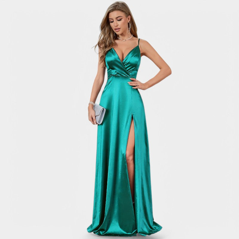 Kvinnors Formell Klänning med V-ringning i Satin 2