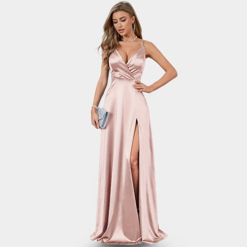 Kvinnors Formell Klänning med V-ringning i Satin 3