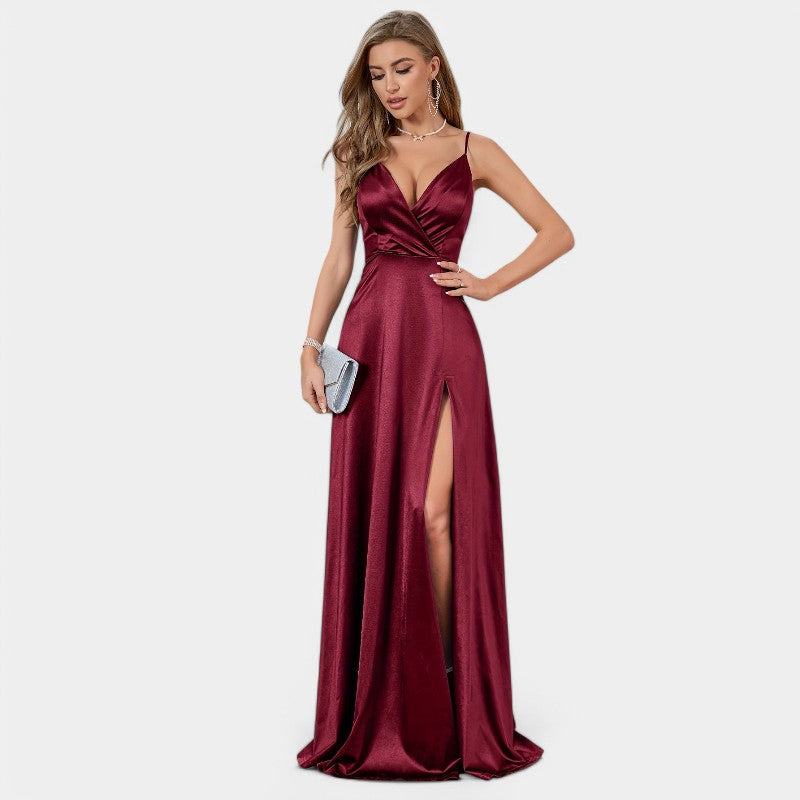 Kvinnors Formell Klänning med V-ringning i Satin 8