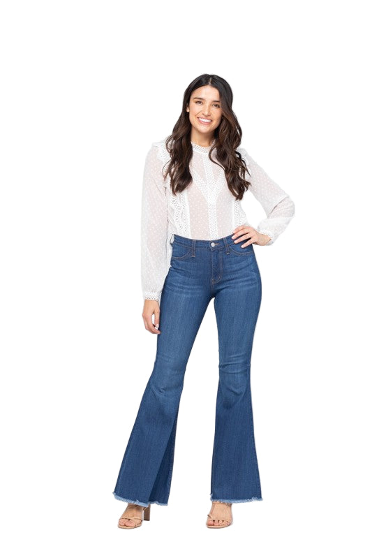Kvinnors Högmidjade Flared Jeans Denimbomull 0