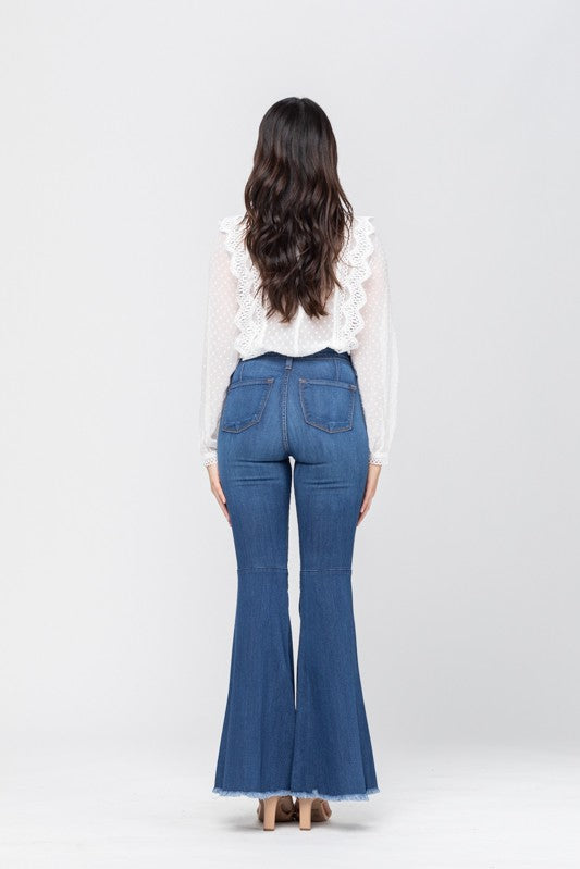Kvinnors Högmidjade Flared Jeans Denimbomull 2