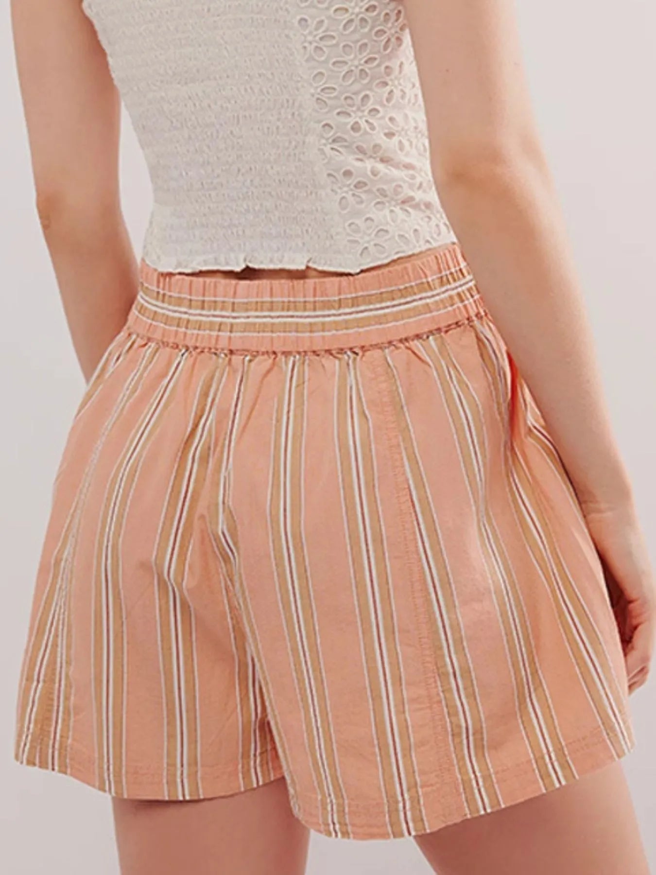 Kvinnors Högmidjade Sommarshorts Randig Linneblandning 5