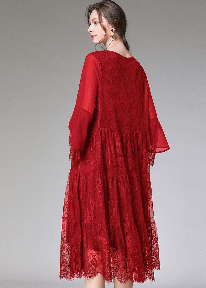 Kvinnors Höstklänning med Spets och Utsvängda Ärmar 3