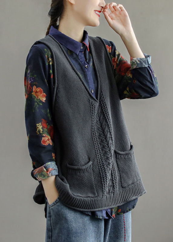 Kvinnors Höststickad Väst med V-hals och Fickor 2