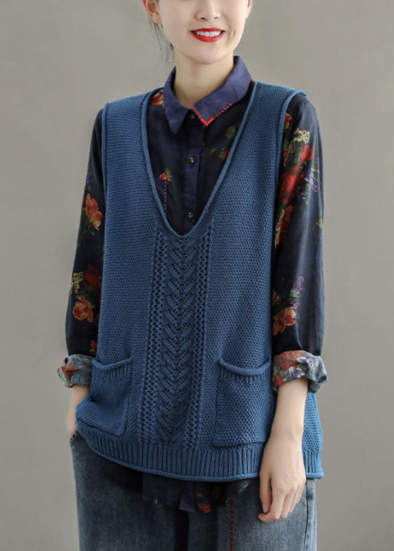 Kvinnors Höststickad Väst med V-hals och Fickor 3