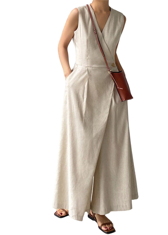 Kvinnors Jumpsuit V-ringning med Knappfickor Trendig Loose Fit 0