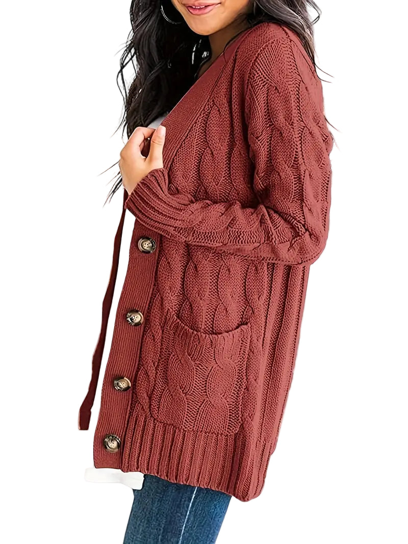 Kvinnors Kabelstickad Tröja i Bomull Avslappnad Stil 0