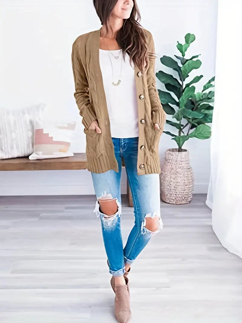 Kvinnors Kabelstickad Tröja i Bomull Avslappnad Stil 16