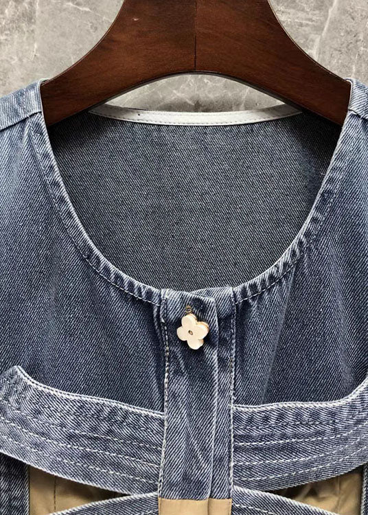 Kvinnors Khaki Denim Linne med Rosett Detalj 2