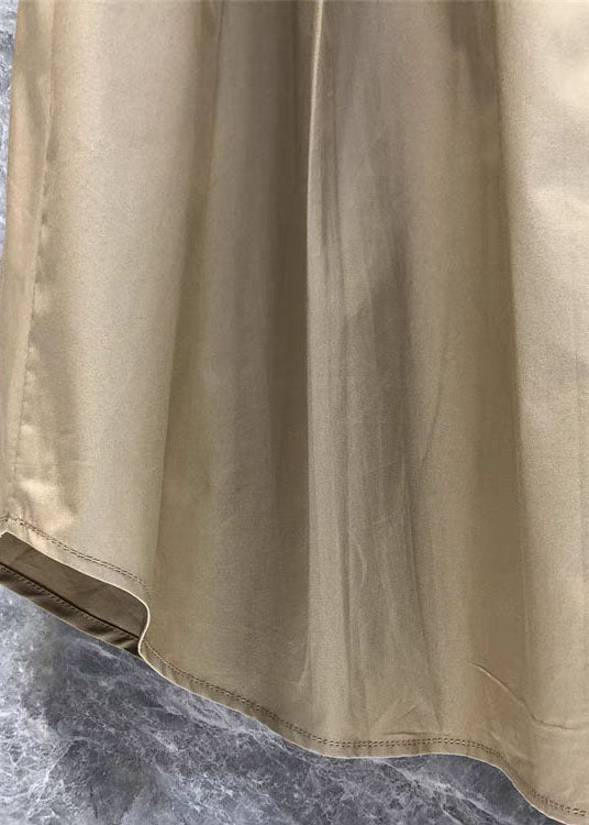 Kvinnors Khaki Denim Linne med Rosett Detalj 4