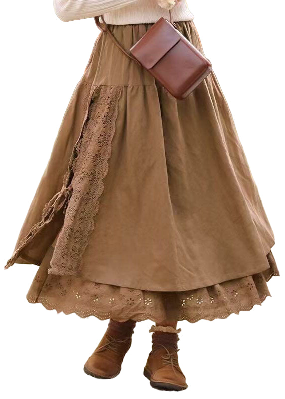 Kvinnors Kjol med Spetsdetaljer och Elastisk Midja 0