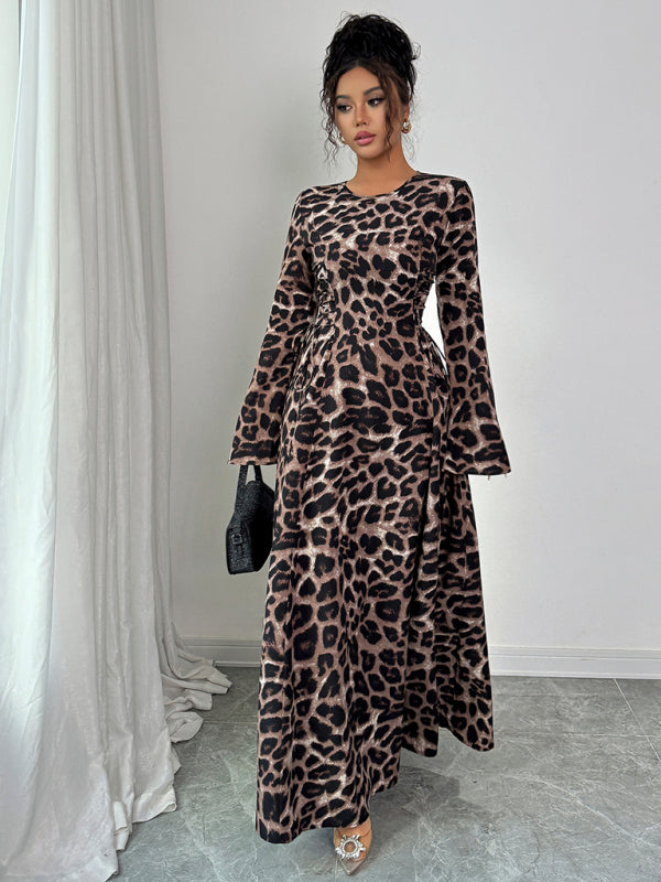 Kvinnors Klänning Långa Ärmar Leopardmönster Polyester Avslappnad 1